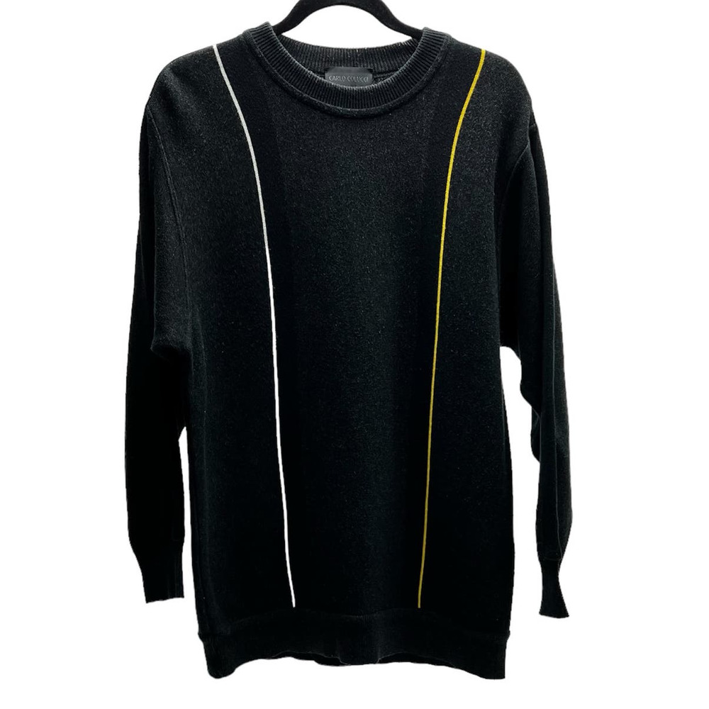 Vintage Carlo Colucci Mens Knit Sweater Black Stripes EUR Size 52 US Size XL